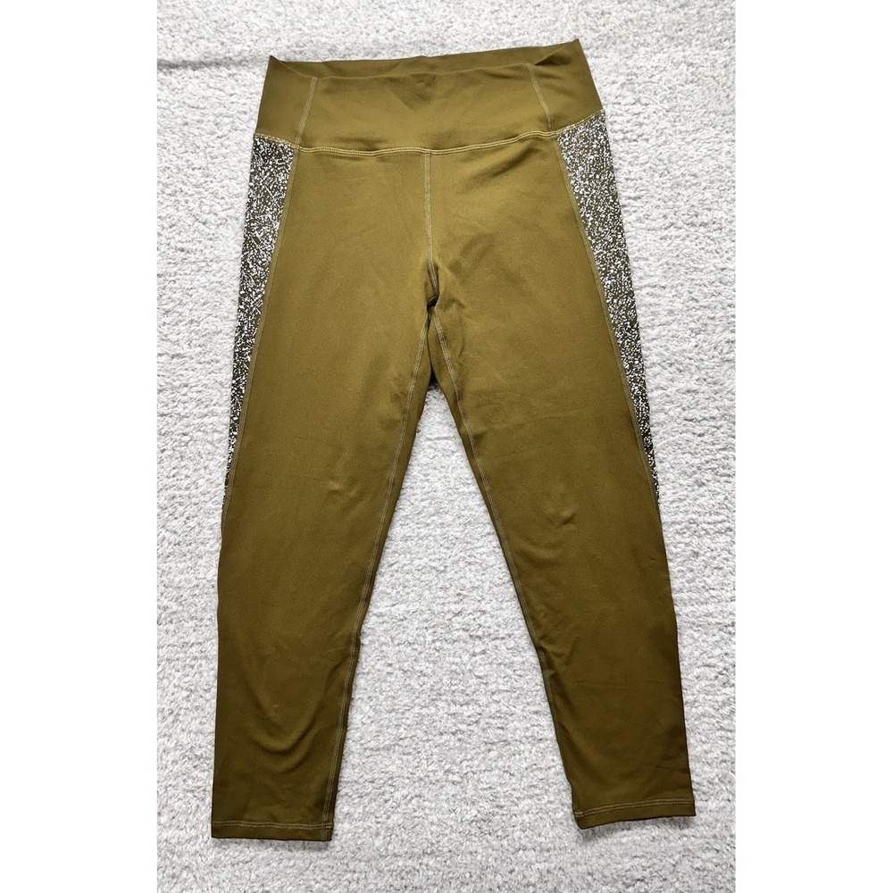 Zyia Active Spandex 7/8 Leggings Olive Army Green Speckled Striped •‎ Size 14/16
